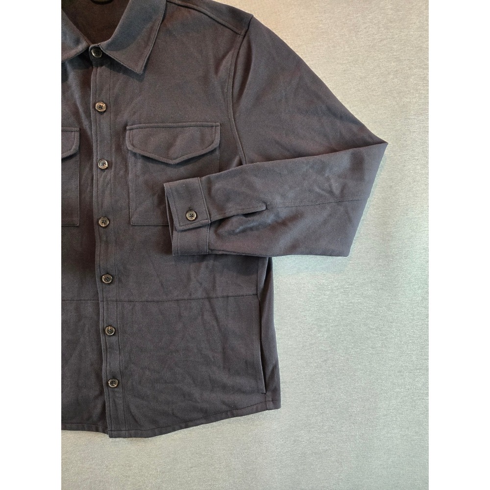 Quince Cotton Pique Knit Overshirt Mens Large Black Organic Blend Shacket L - Picture 7 of 10
